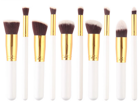 Kit 10 pinceis hd para face - branco e dourado